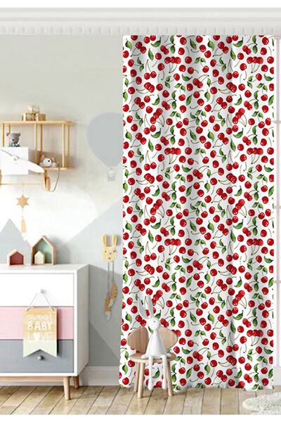 Realhomes Tek Kanat Beyaz Zeminde Kiraz Desenli Dijital Baskılı Modern Çocuk ...