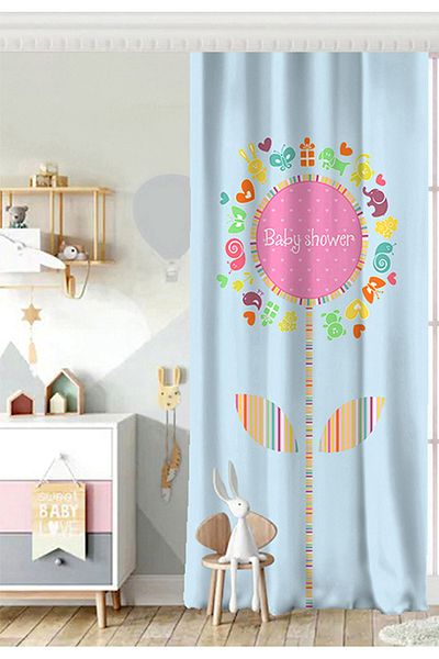 Realhomes Cortina de fundal pentru camera copiilor cu design de fundal albastru cu o aripă pentru Baby Shower