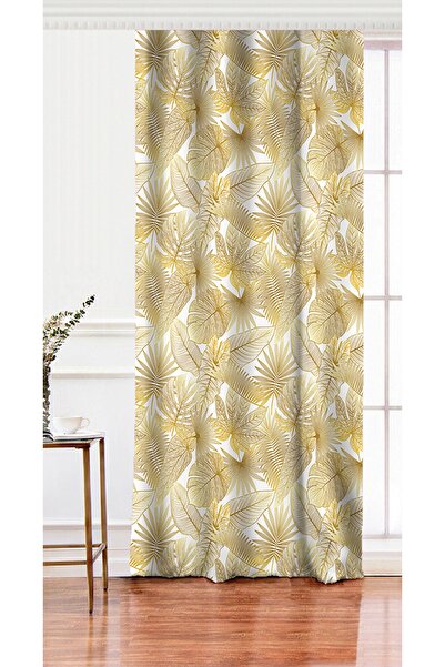 Realhomes Tek Kanat Vizon Renk Amazon Yaprakları Temalı Modern Salon Fon Perdesi