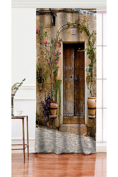 Realhomes Single Wing Flower Window Pattern Digital Printed Living Room Background Curtain