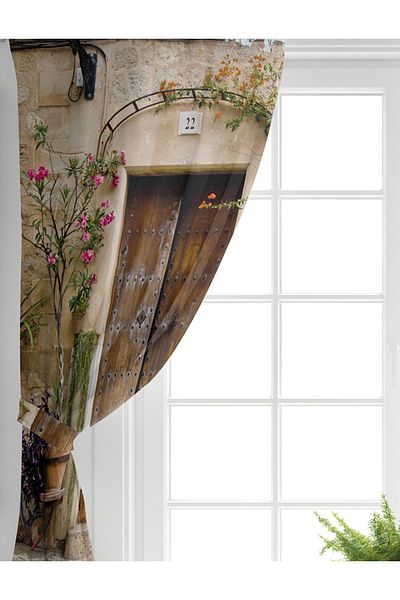 Realhomes Single Wing Flower Window Pattern Digital Printed Living Room Background Curtain