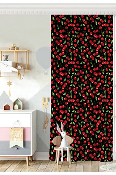 Realhomes Tek Kanat Siyah Zeminde Kiraz Desenli Dijital Baskılı Modern Çocuk ...