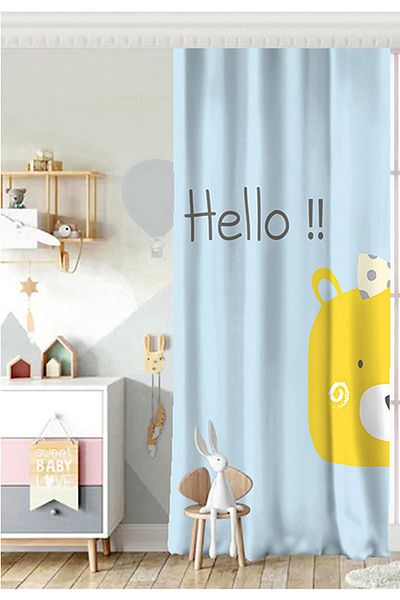 Realhomes O singură aripă Ursuleț de pluș galben Hello Motif Cortina de fundal pentru cameră pentru copii