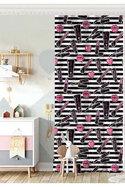 Realhomes Tek Kanat Siyah Çizgili Popart Makeup Desenli Bebek Odası Fon Perde
