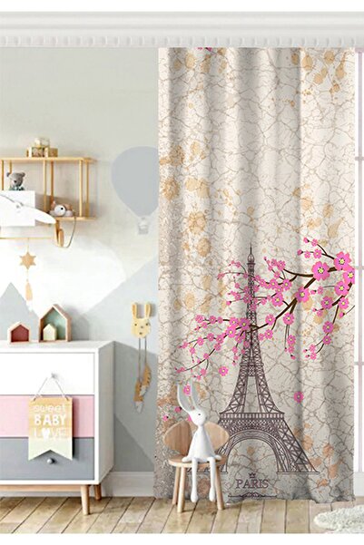 Realhomes Tek Kanat Eyfel Kulesi Resimli Dijital Baskılı Çocuk Odası Fon Perde
