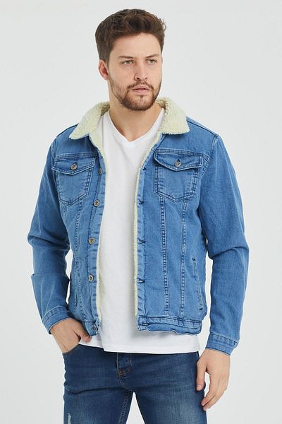Enuygunenmoda Светло синьо мъжко дънково яке - косъм отвътре