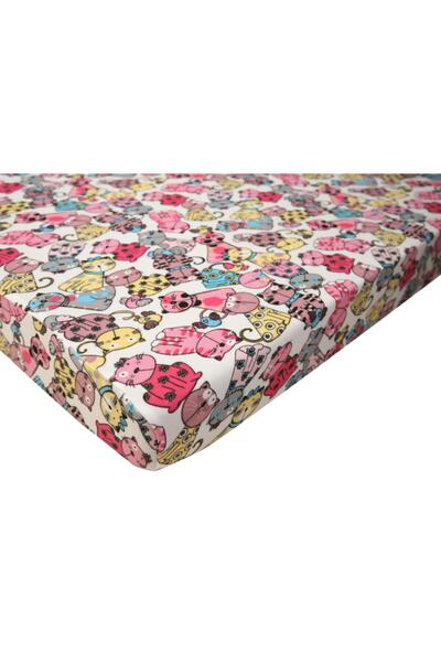 Park Yatak Kedi Desenli Interlok Örme Fitted Çarşaf 65x95 cm