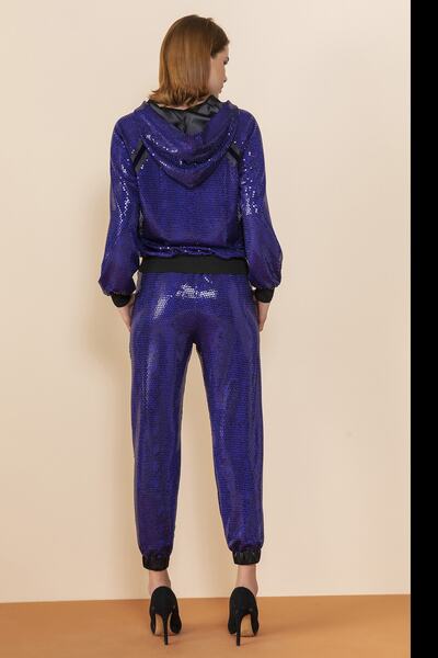 SERPİL Kadın Mor Kapişonlu Payetli Mont