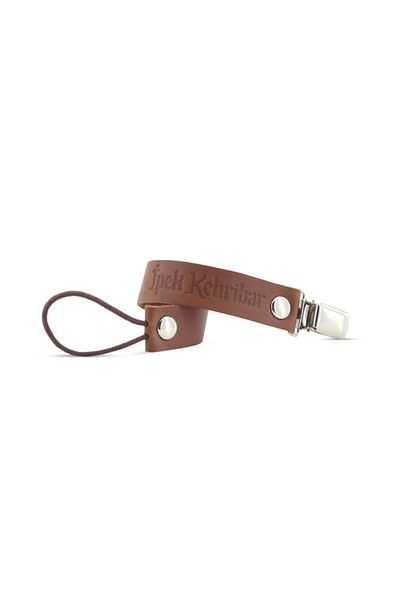 İpek Kehribar Tan Leather, Protected Metal Clip Pacifier Strap Pacifier Chain