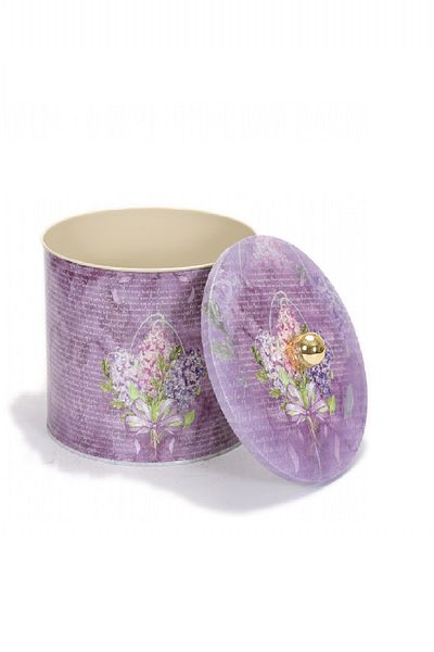 EVLE Ef143-28 Flower Purple Patterned Round Metal Storage Container 14 Cm