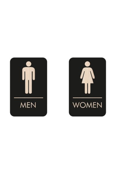 Kapbirhediye Erkek-Kadın Wc Yönlendirme Yazısı Siyah Ahşap 8x13 cm 2 Adet