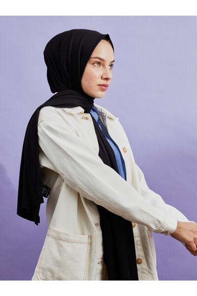 BELİNDA Γυναικείο μαύρο χτενισμένο βαμβακερό σάλι