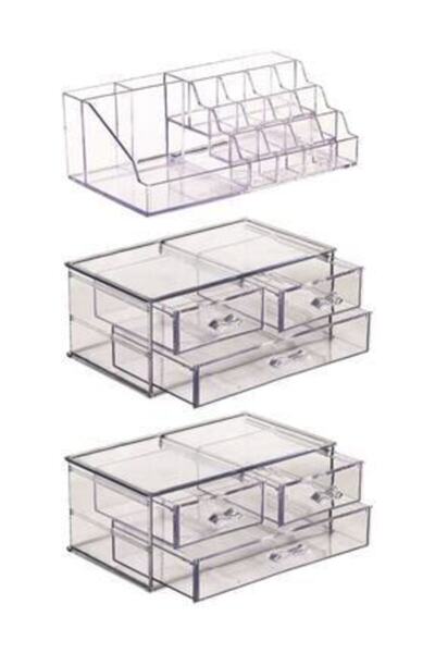 IRAK PLASTİK Organizator de machiaj acrilic cu 5 niveluri și 6 sertare - Set organizator