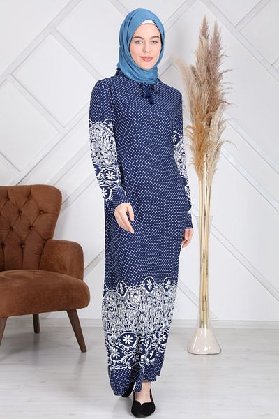 Reis Women's Navy Blue Cotton Viscose Thin Hijab Dress