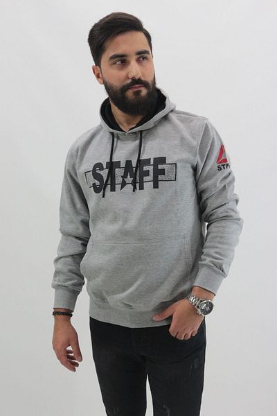 Staff Men's Gray Black Hooded Kangaroo Sweatshirt
