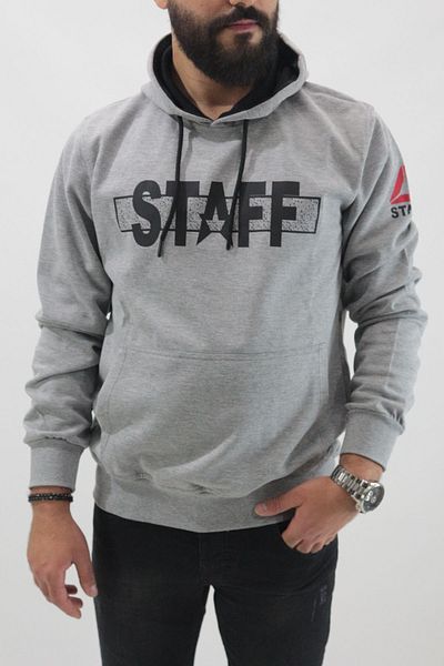 Staff Men's Gray Black Hooded Kangaroo Sweatshirt