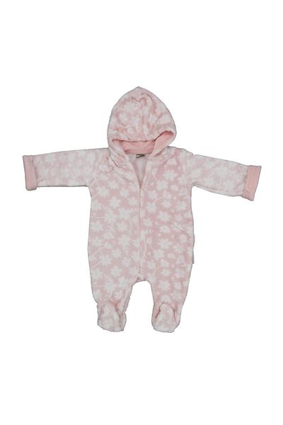 Bebitof Baby جمبسوت سلمون مخملي بغطاء للرأس - طفلة 70093