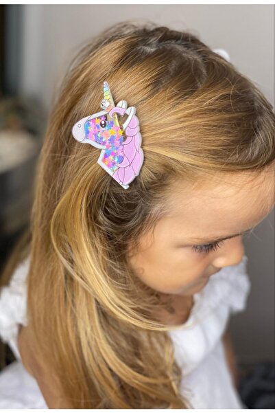 QUEEN AKSESUAR 3d Pleksi Pullu Taşlı 3 Boyut Büyük Unicorn Çocuk 2 Li Pensli ...