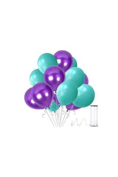 BalonEvi 50 Pieces Metallic Balloon Purple - Green