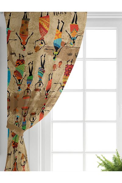 Realhomes Single Wing African Ethnic Patterned Digital Printed Modern Living Room Background Curtain