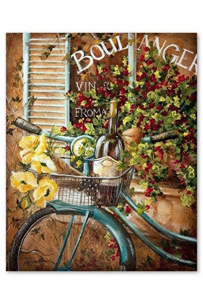 Cakatablo Ahşap Tablo Bisiklet Sepetinde Şarap Meyveler Ve Çiçekler 25x35 cm ...
