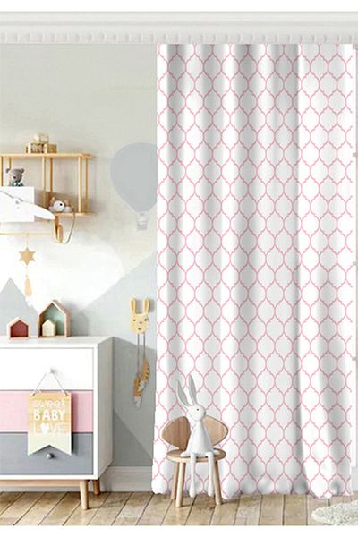 Realhomes Single Wing Pink Colored Ogea Patterned Digital Printed Modern Baby Room Background Curtain