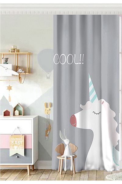 Realhomes Gray Digital Printed Single Wing Children's Room Background Curtain