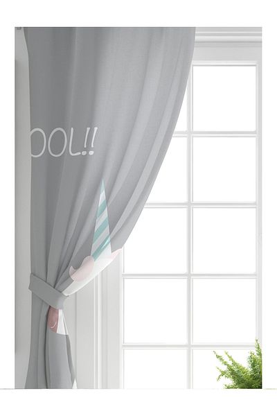 Realhomes Gray Digital Printed Single Wing Children's Room Background Curtain