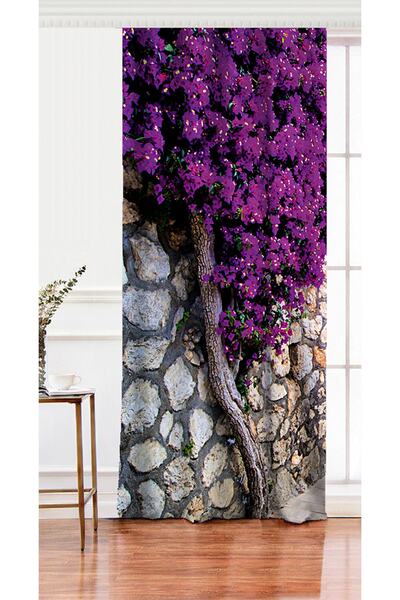 Realhomes ستارة خلفية لغرفة المعيشة مطبوعة رقميًا بنمط اللبلاب الأرجواني بجنا...