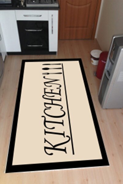 MODANOİVA Beyaz Kitchen Yazılı Desenli Dijital Baskılı Halı-mrc1474