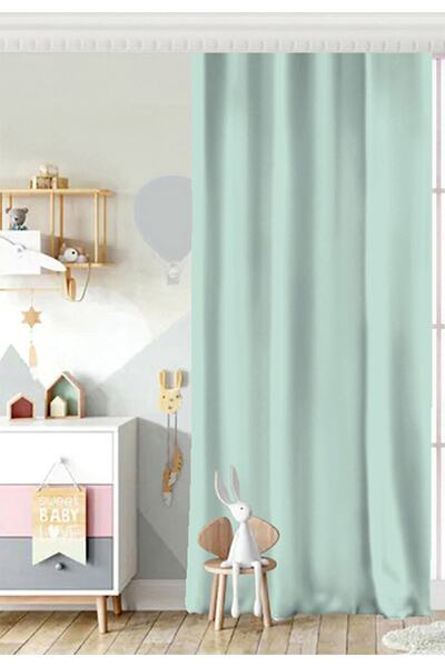 Realhomes Mint Yeşili Renkl Dijital Baskılı Çocuk Odası Tek Kanat Fon Perde
