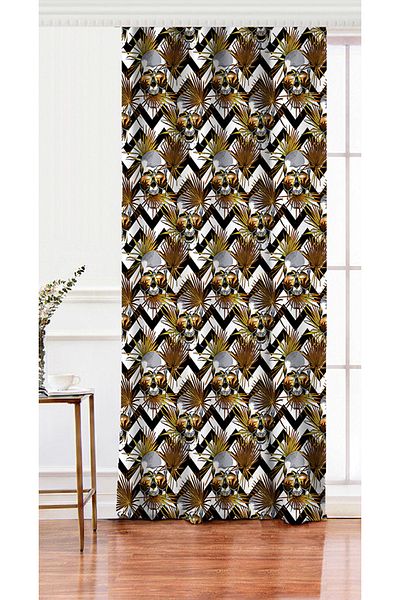 Realhomes Single Wing Skull Patterned Geometric Living Room Background Curtain