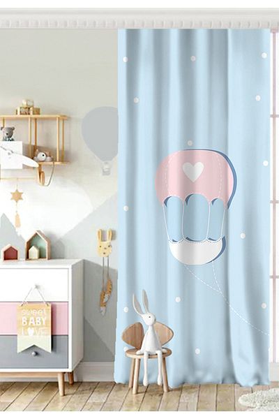 Realhomes Cu o singură aripă, balon plutitor albastru cu model, perdea de fundal pentru camera bebelușului pe podea