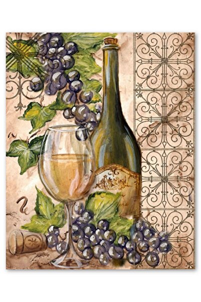 Cakatablo White Wine Grape Glass Visual Wooden Painting 35X50 cm