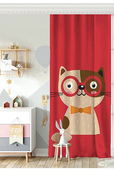 Realhomes Single Wing Colorful Cat Digital Printed Modern Children's Room Background Curtain