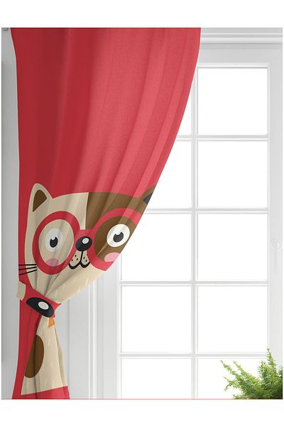 Realhomes Single Wing Colorful Cat Digital Printed Modern Children's Room Background Curtain
