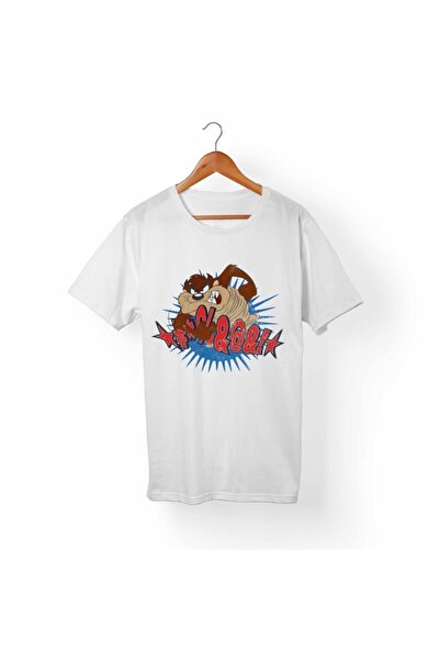 Alfa Tshirt Unisex Beyaz Tazmanya Canavarı  T-Shirt