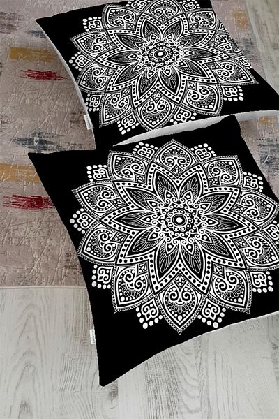 Realhomes Pernă decorativă de podea cu design mandala alb-negru