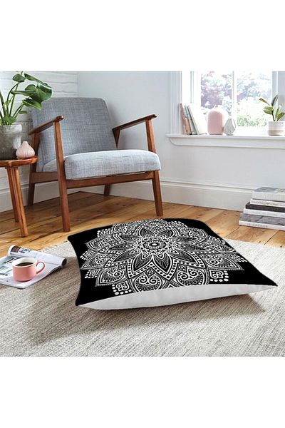 Realhomes Pernă decorativă de podea cu design mandala alb-negru