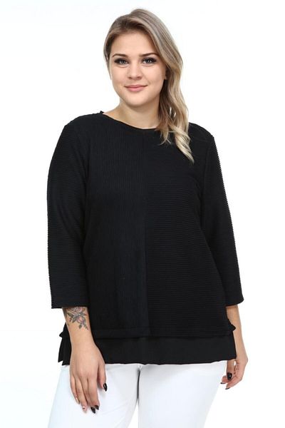 SERRA BÜYÜK BEDEN Γυναικεία Μαύρη Μπλούζα Plus Size με λεπτομέρειες