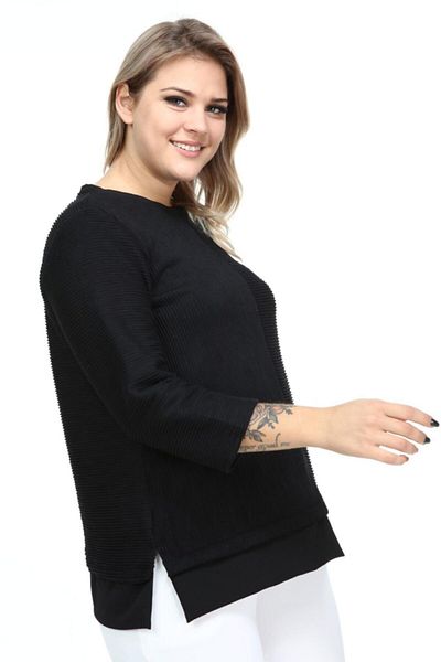 SERRA BÜYÜK BEDEN Γυναικεία Μαύρη Μπλούζα Plus Size με λεπτομέρειες