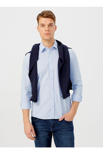 Pierre Cardin Ανοιχτό Μπλε Slim Fit Basic πουκάμισο