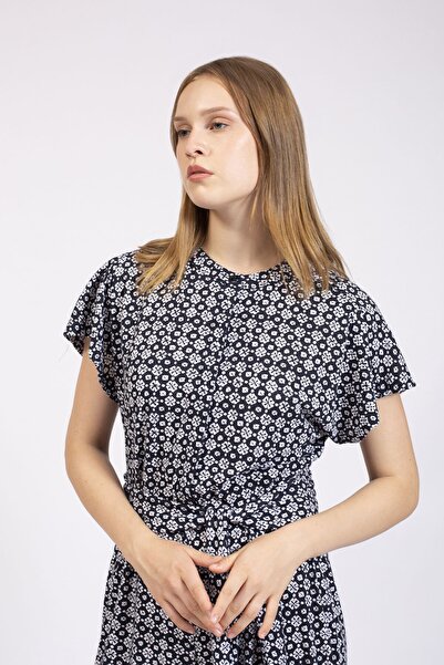 Hanna's by Hanna Darsa Kadın Lacivert Desenli Kısa Kollu Tulum