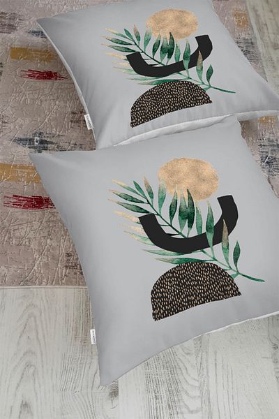 Realhomes Pernă de podea cu design special modern cu desen abstract de frunze pe fundal gri