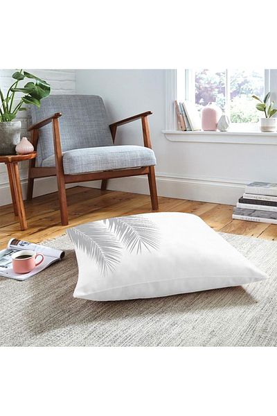 Realhomes Frunze de palmier gri pe fundal alb Pernă de podea cu design special