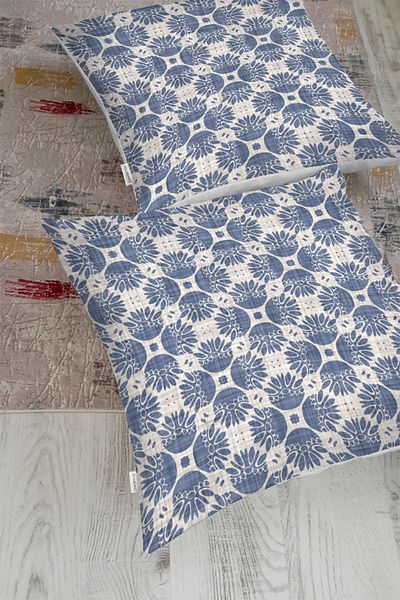 Realhomes Pernă de podea decorativă imprimată abstract albastru închis pe fundal gri