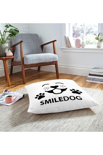 Realhomes Pernă de podea cu animale modernă imprimată digital cu motiv Smiledog (1000 gr umplută în interior)