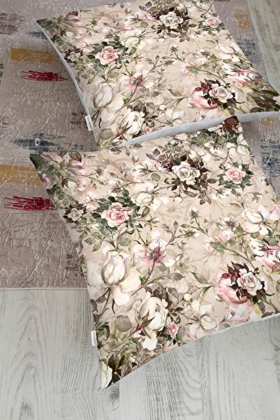 Realhomes Krem Zeminde Rengarenk Çiçekler Özel Tasarım Dijital Baskılı Yer Mi...