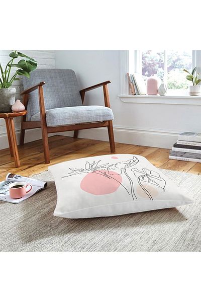 Realhomes Pernă de podea modernă cu flori de cărbune desen pe fundal gri