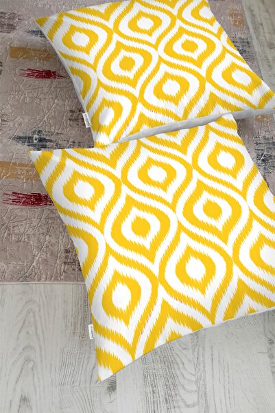 Realhomes Özel Tasarım Sarı Ikat Desenli Dijital Baskılı Yer Minderi